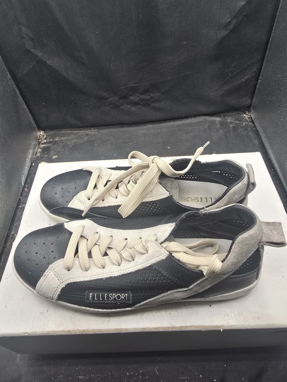 Women's Black and Cream Low-Top Lace-Up Sneakers